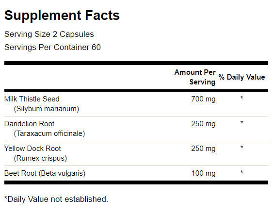 Milk Thistle Dandelion & Yellow Dock - 120 капсули