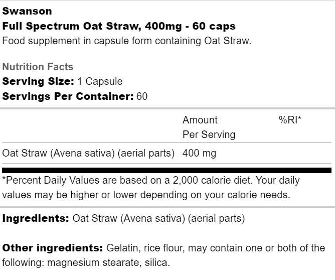 Full Spectrum Oat Straw 400 mg 60 κάψουλες