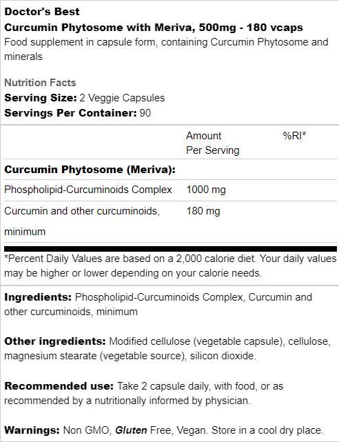 BEST Curcumin Phytosome 500 mg / with Meriva - 180 капсули