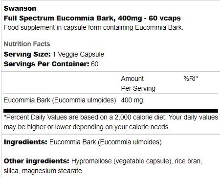 Full Spectrum Eucommia Bark 400 mg 60 κάψουλες