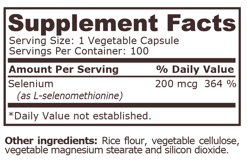 Pure Nutrition - SELENIUM 200 mcg - 100 Vegetable Capsules