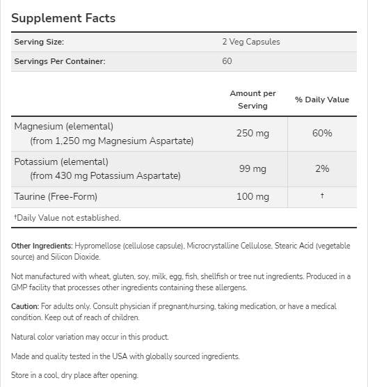 Magnesium & Potassium Aspartate - 120 капсули