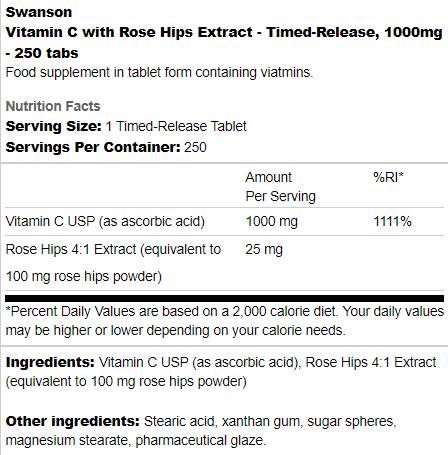 Βιταμίνη C χρονισμένης αποδέσμευσης 1000 mg | Με Rose Hips 250 Bottles