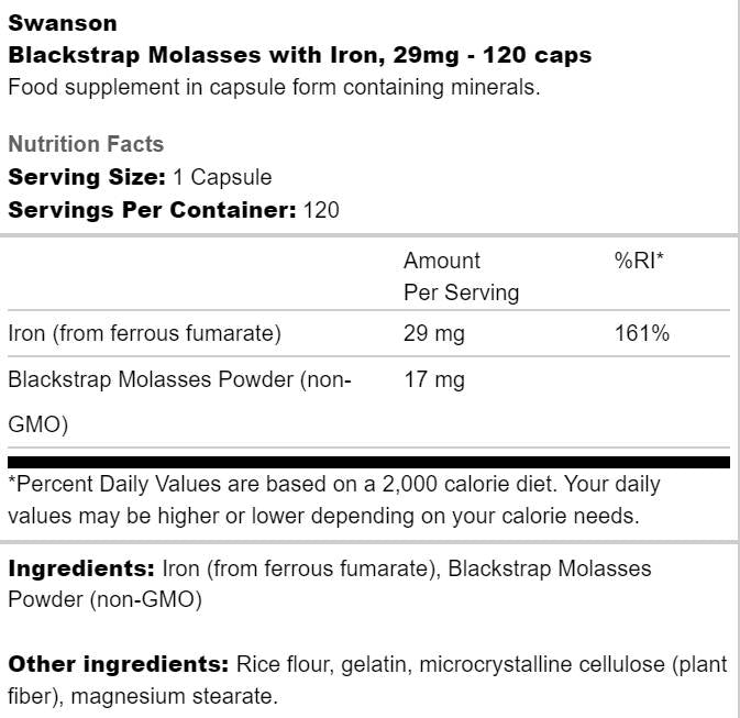 Blackstrap Molasses With Iron 29 mg 120 капсули