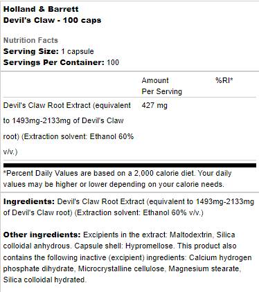 Devil's Claw 427 mg - 100 κάψουλες