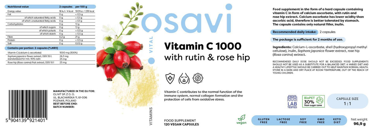 Vitamin C 1000 | with Rutin & Rose Hip - 180 капсули