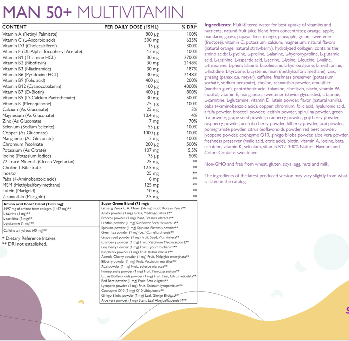 Man 50+ мултивитамини за мъже с колаген 1497 мг - 149 активни съставки /500 мл/