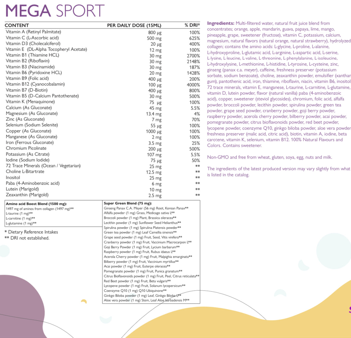 Мега Спорт - витамини + минерали + колаген 1497 мг /500 мл/