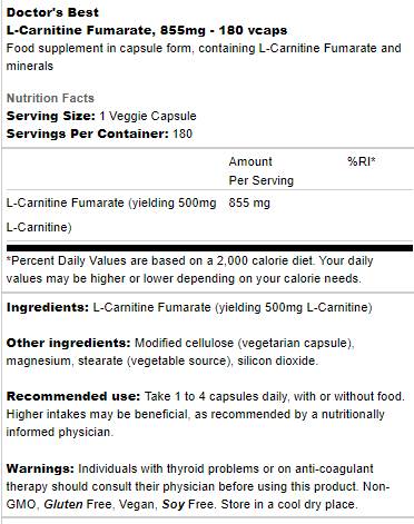 BEST L-Carnitine Fumarate 855 mg - 180 капсули