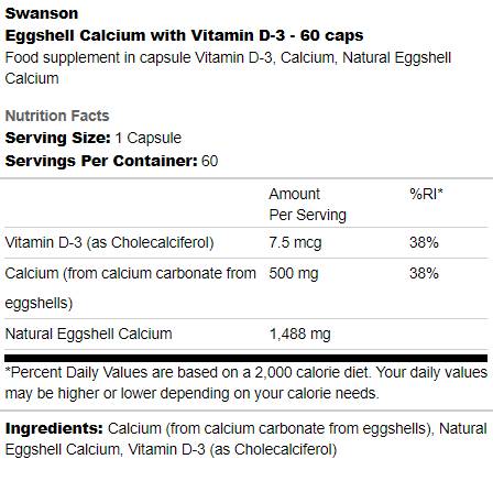 Calciu din coajă de ou cu Vitamina D-3 60 capsule