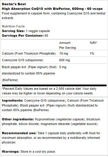 BEST CoQ10 with Bioperine 600 mg - 60 капсули