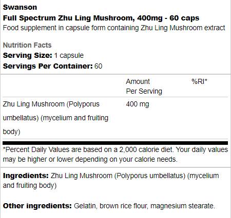 Full Spectrum Zhu Ling Mushroom 400 mg 60 κάψουλες