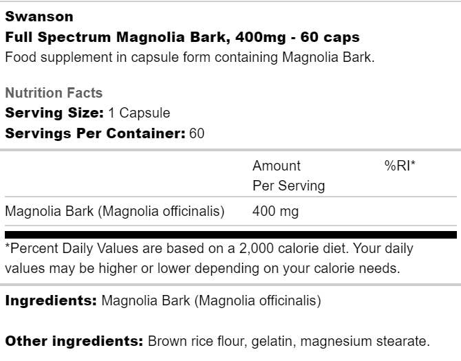 Full Spectrum Magnolia Bark 400 mg 60 κάψουλες