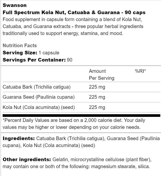 Full Spectrum Kola Nut, Catuaba &amp; Guarana 90 κάψουλες