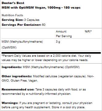 BEST Vegan MSM 1000 mg | With OptiMSM - 180 капсули