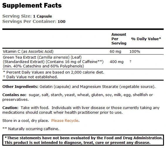 Extract de ceai verde 400 mg - 100 capsule