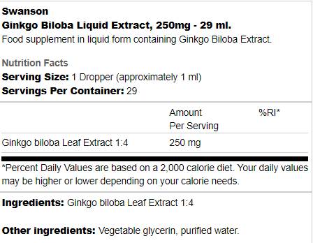 Ginkgo Biloba Liquid Extract 250 mg - 29 мл