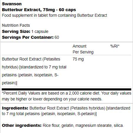 Butterbur Extract 75 mg 60 капсули