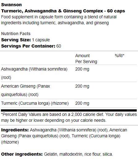 Turmeric, Ashwagandha &amp; Ginseng Complex 60 κάψουλες