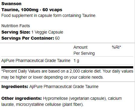 Taurine 1000 mg 60 капсули