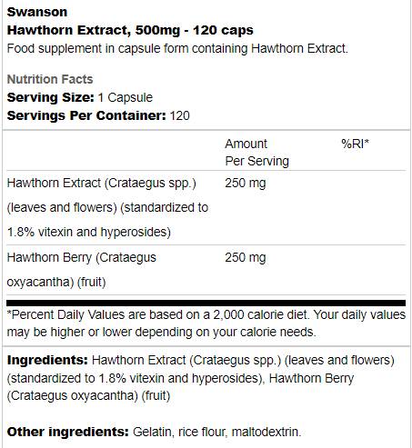 Hawthorn Extract 500 mg 120 κάψουλες