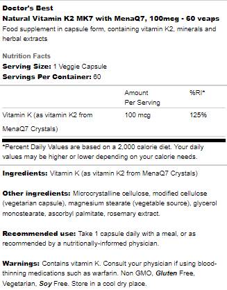 BEST Natural Vitamin K2 MK-7 100 mcg - 60 капсули