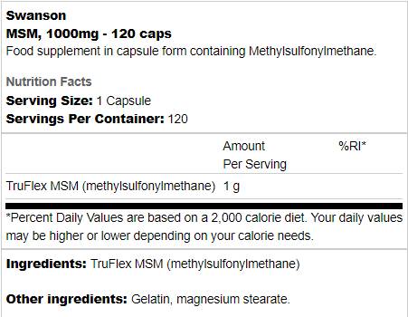 MSM 1000 mg - 120 κάψουλες