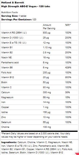 High Strength ABC-Z Vegan - 120 Таблетки