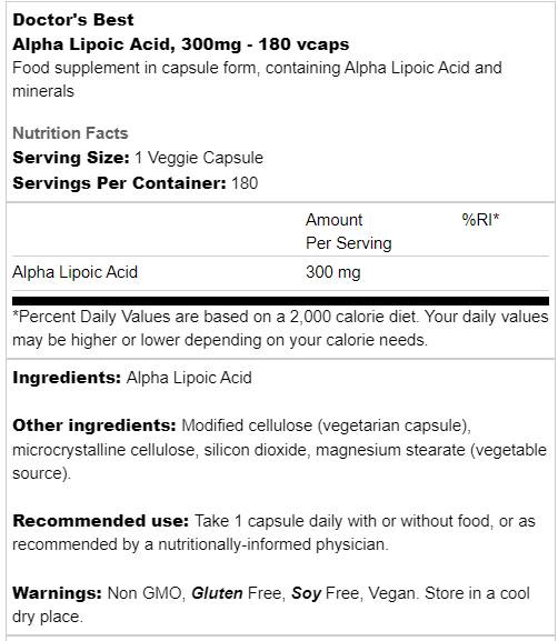 BEST Alpha Lipoic Acid 300 mg - 180 капсули