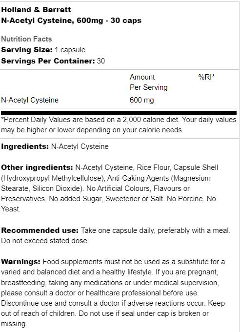 N-Acetyl Cysteine 600 mg 30 капсули