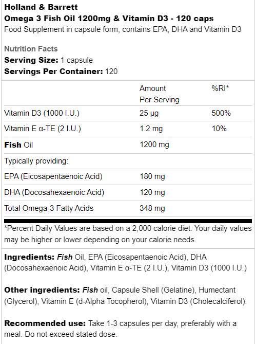 Omega 3 Fish Oil 1200 mg & Vitamin D3 - 120 Гел капсули