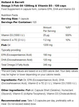 Omega 3 Fish Oil 1200 mg & Vitamin D3 - 120 Гел капсули