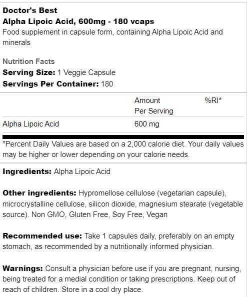 BEST Alpha Lipoic Acid 600 mg - 180 капсули