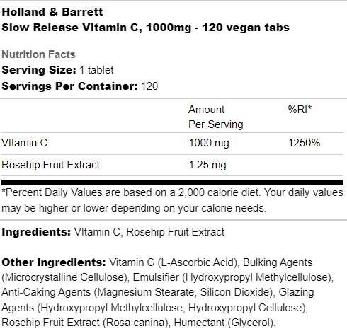 Slow Release Vitamin C 1000 mg - 120 Таблетки