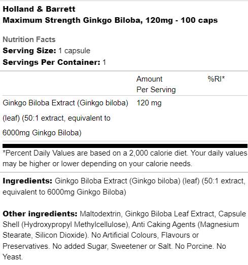 Maximum Strength Ginkgo Biloba 120 mg - 100 капсули