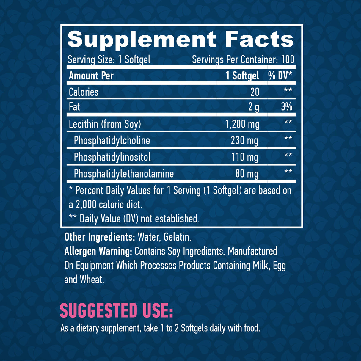 Lecithin 1,200mg. / 100 Softgels