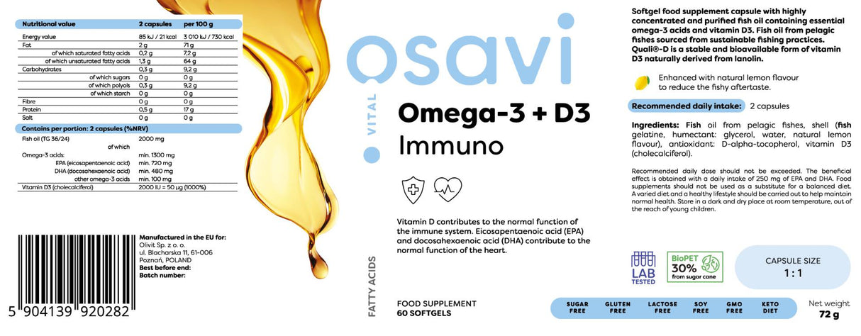 Omega-3 + D3 Immuno - 60 Гел капсули