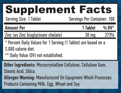 Bisglicinat de zinc 30 mg / 100 comprimate - 0