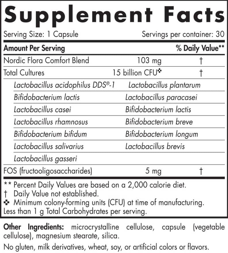 Nordic Flora Probiotic Comfort | 15 δισεκατομμύρια ενεργά κύτταρα - 30 κάψουλες gel