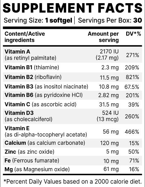 OptiVit BP | Vitamine și minerale esențiale - 30 capsule de gel