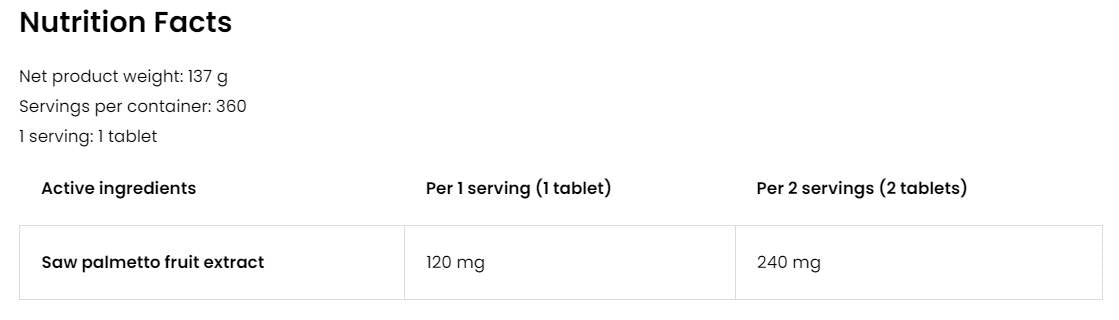 Saw Palmetto Extract 120mg | Ταμπλέτες Vege 360