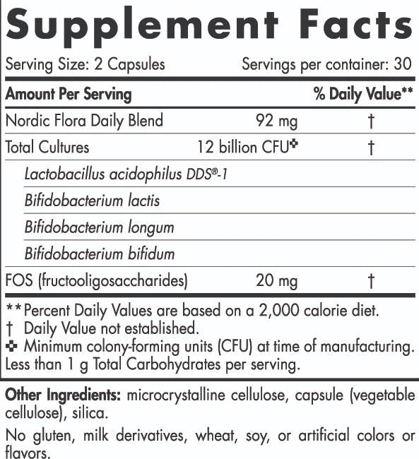 Nordic Flora Probiotic Daily | 12 δισεκατομμύρια ενεργά κύτταρα - 60 κάψουλες