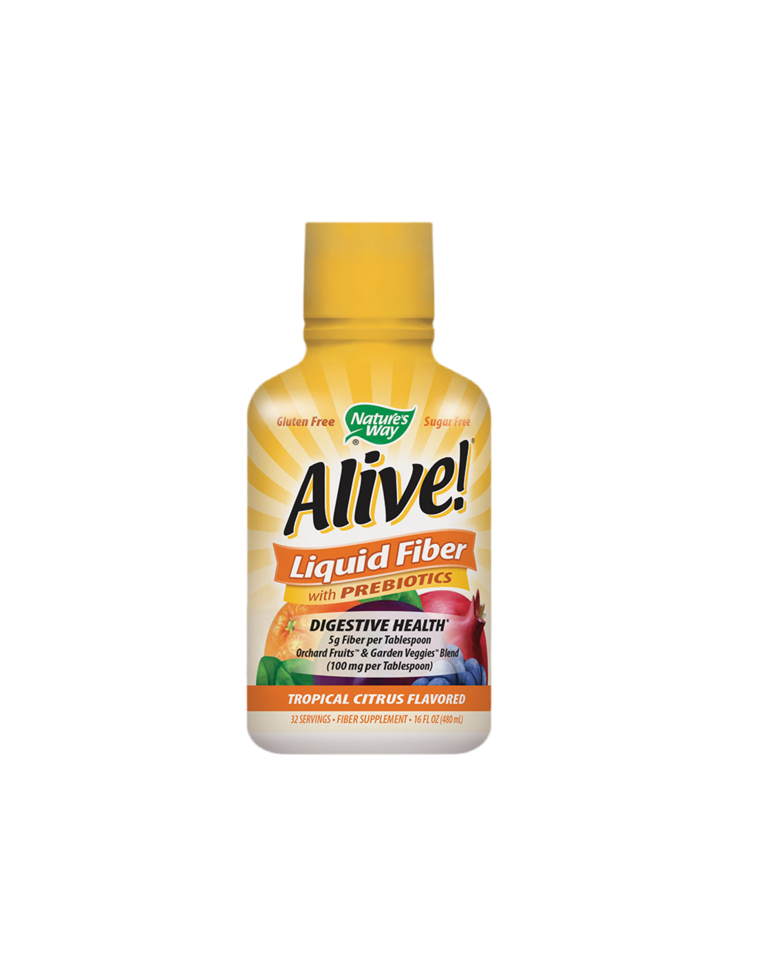 Течни фибри с пребиотици Алайв - Alive! Liquid Fiber With Prebiotics, 480 ml, 32 дози (с цитрусов вкус) - Feel You