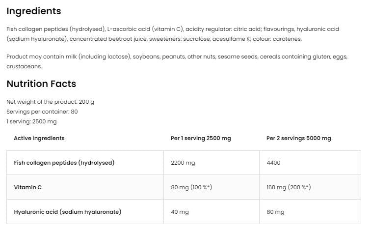 Marine Collagen & Hyaluronic Acid Powder | with Vitamin C - 30 x 5 грама