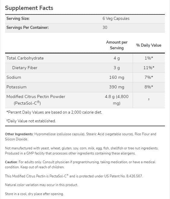 Pectină de citrice modificată 800 mg | PectaSol-C® - 180 capsule