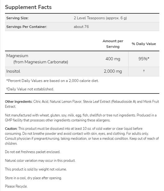 Magnesium Inositol Relax Powder - 454 γραμμάρια