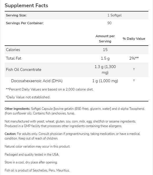 DHA - 1000 | Brain Support - 90 κάψουλες gel