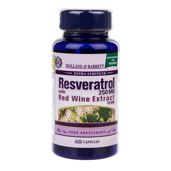 Resveratrol 250mg cu extract de vin roșu 10mg 60 capsule HOLLAND &amp; BARRETT 