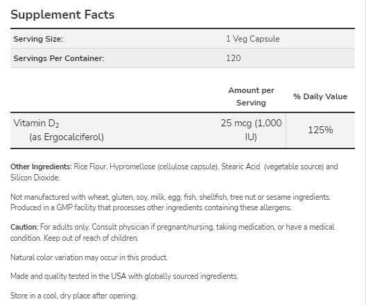 Vitamin D 1000 IU | Vegetarian Dry - 120 капсули