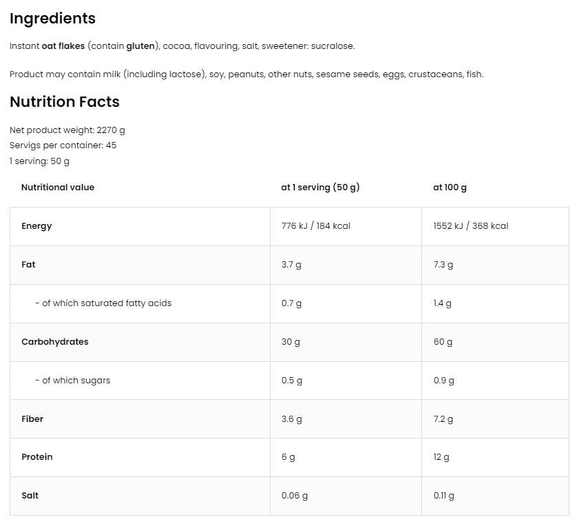 Fulgi de ovăz instant | Cu conținut ridicat de carbohidrați și fibre ~ Făină de ovăz nutritivă fără zahăr 2270 grame